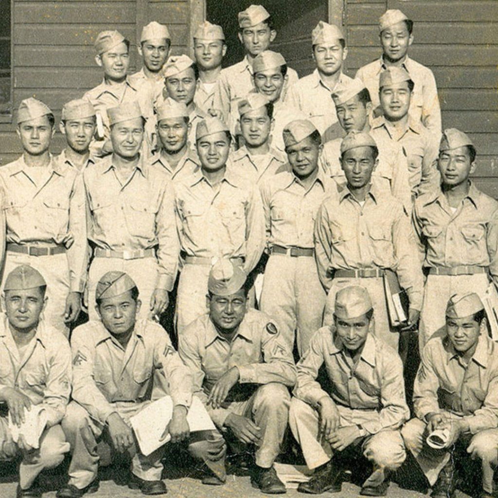 Some members of Company D of MIS Language School, Camp Savage, Minnesota, 1944, credit George Matsunaga