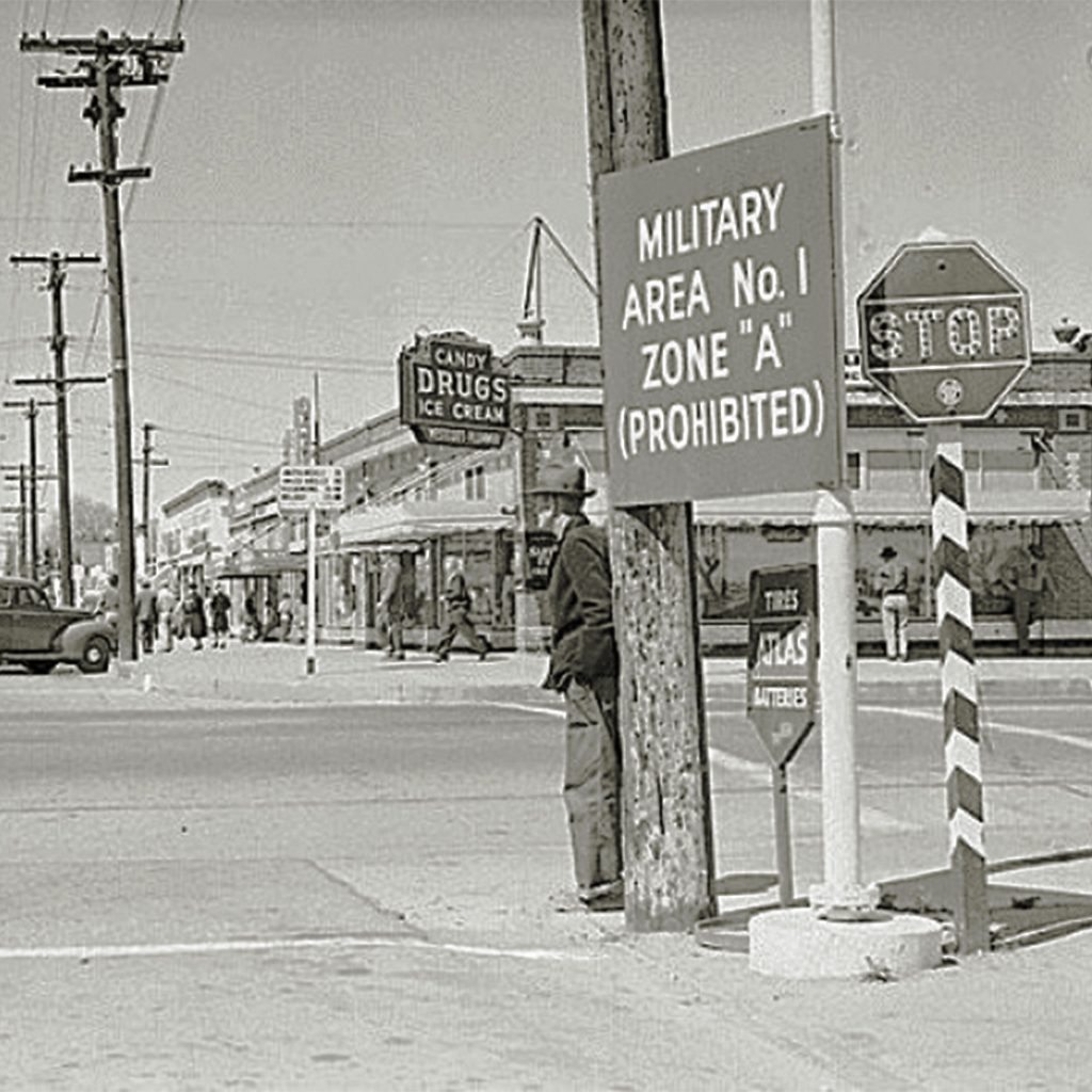 Military zone sign, April 2, 1942, Lancaster, CA, credit National Archives