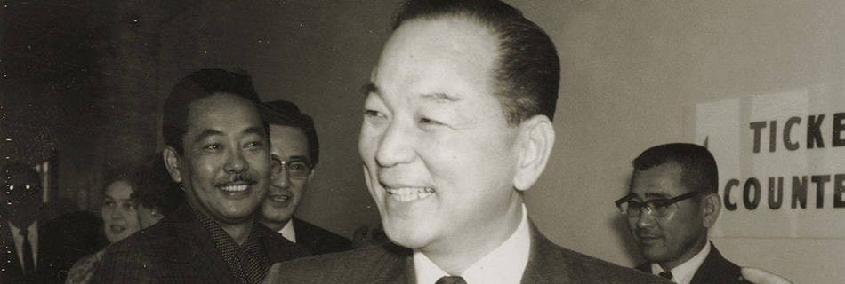 Congressman Spark Matsunaga greeting supporters, Washington DC, 1960s