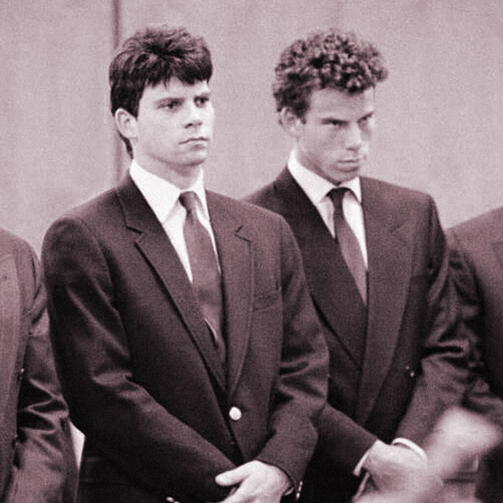 Lyle Menendez, second from left, and his brother, Erik, second from right, in Beverly Hills, California in August. (AP Photo/Nick Ut)