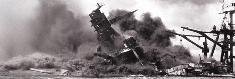 The USS Arizona burning after the Japanese attack on Pearl Harbor. December 7, 1941