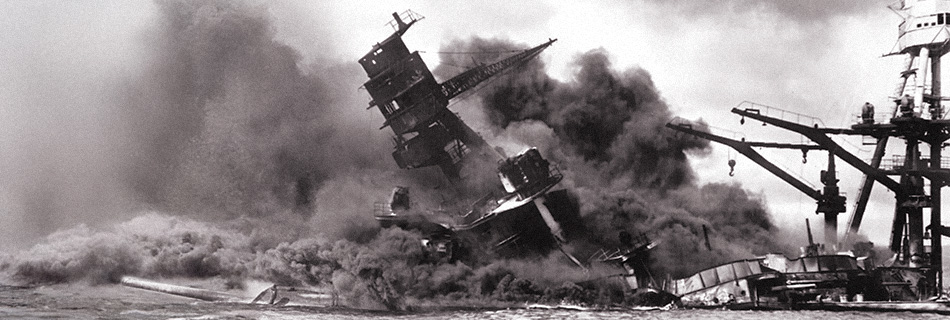 The USS Arizona burning after the Japanese attack on Pearl Harbor. December 7, 1941
