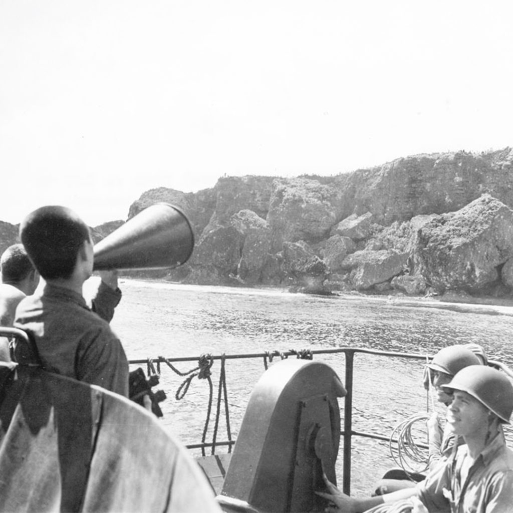 A Japanese POW calls for his comrades to surrender, June 1945, Mabuni, Okinawa