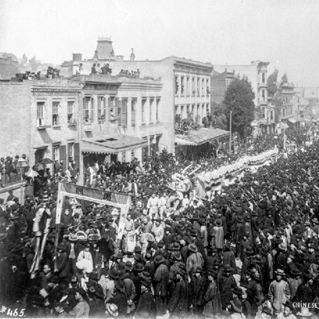 Chinese Parade on Stockton, c1882, credit Marilyn Blaisdell Collection