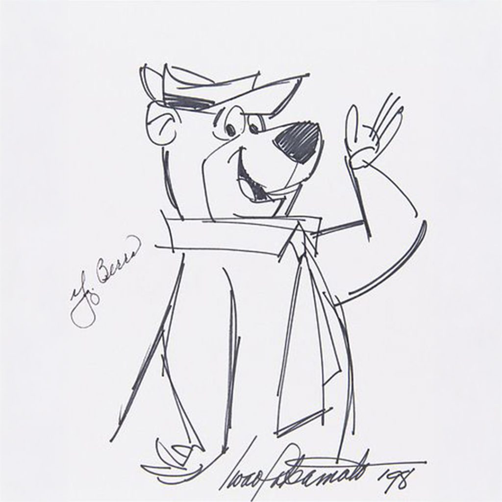 Original sketch of Yogi Bear by Iwao Takamoto, also signed by Yogi Berra, 1998