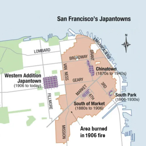 Nihonjin-Machi (San Francisco’s Japantowns) map by Ben Pease