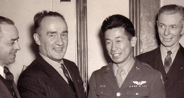 Ben Kuroki being welcomed into the Veteran of Foreign Wars in Omaha, Nebraska, 1944, credit WRA