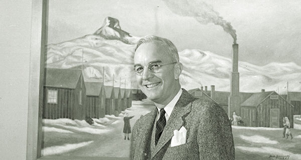 The WRA Director Dillon S. Myer during his visit to Heart Mountain, Wyoming