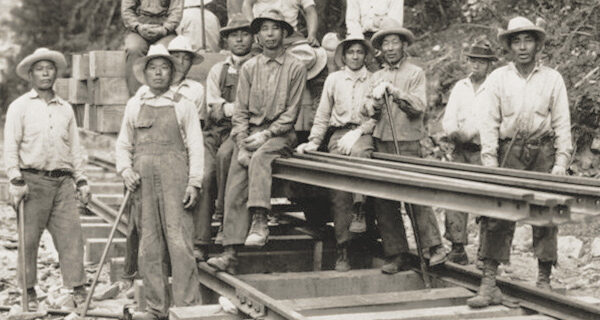 Japanese American railroad workers on the Snoqualmie Falls Lumber Company line in Washington State, credit University of Washington