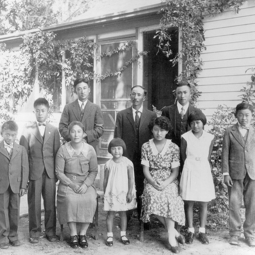 The Kuroki family, Ben, one of ten children, is the second one standing on the left, Hershey, Nebraska, late 1920s