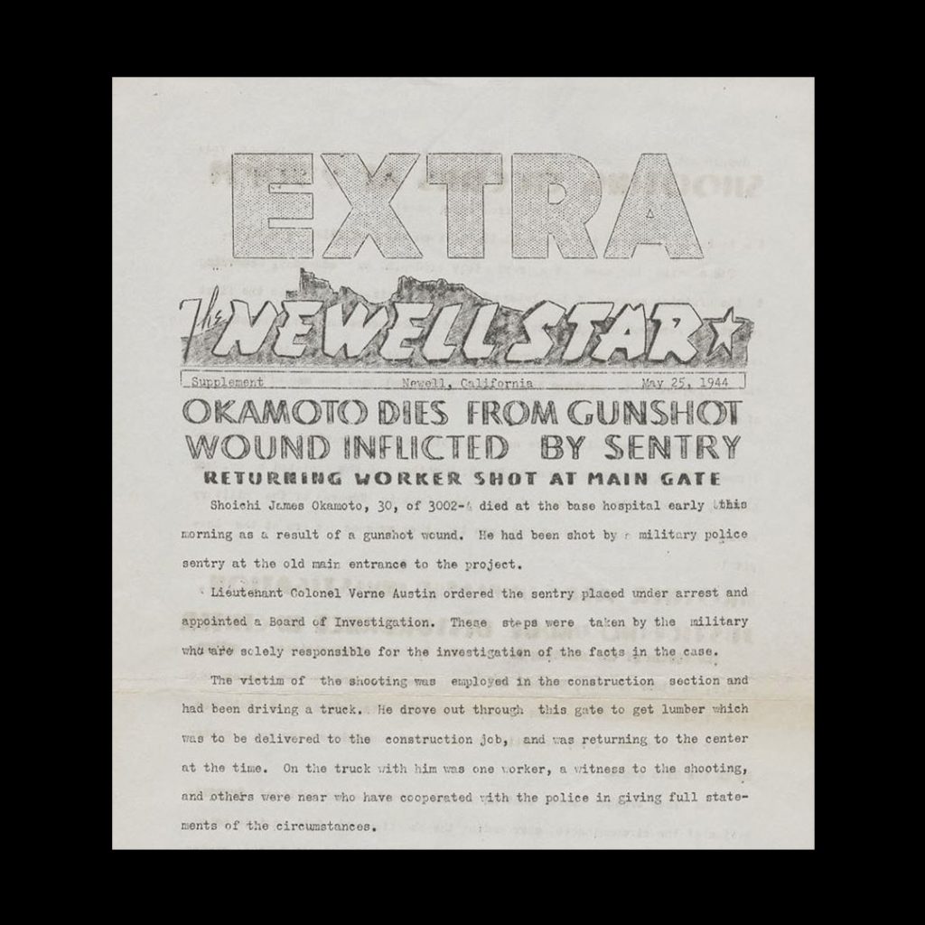 A clipping from the Newell Star, newspaper published in Tule Lake, May 25, 1944, credit GUy and Marguerite Cook Nisei Collection