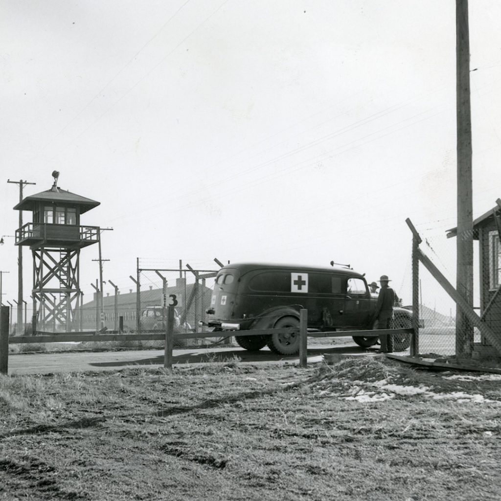 Another angle of the security gate at Tule Lake, but with a medic truck