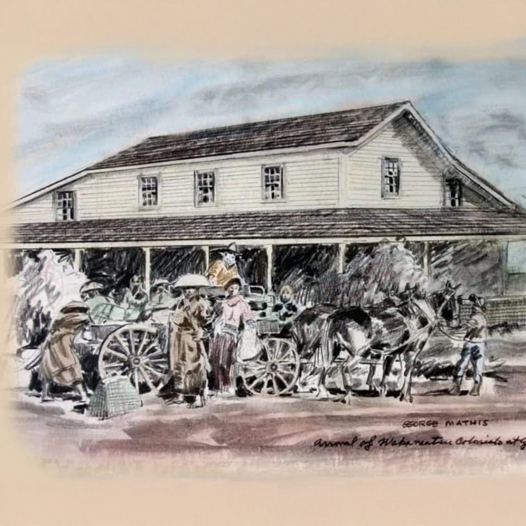 Arrival of Wakamatsu Colonists at Gold Hill, watercolor by George Mathis