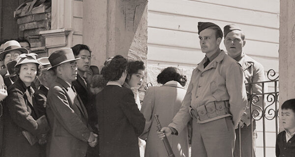 Dorothea Lange’s photograph of San Francisco’s Japantown, shortly after Executive Order 9066 was signed, credit Swann Auction Galleries