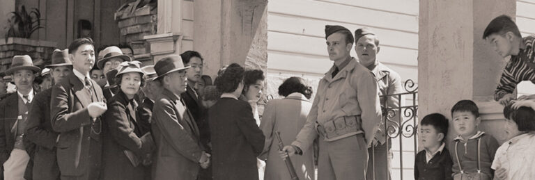 Dorothea Lange’s photograph of San Francisco’s Japantown, shortly after Executive Order 9066 was signed, credit Swann Auction Galleries