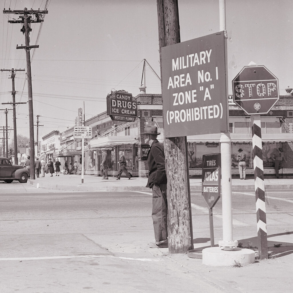 Lancaster, California. Sign on main street designating military zone. - NARA - 536860