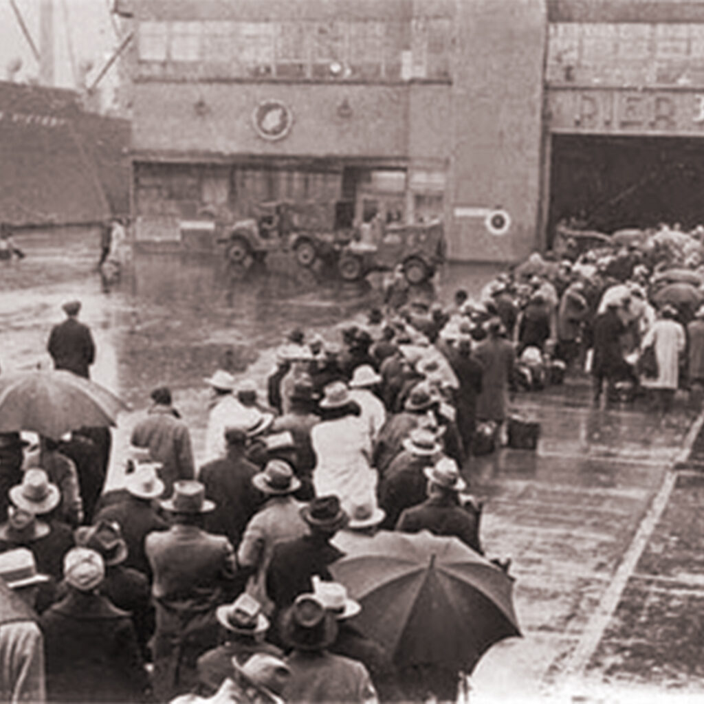 Renunciants lining up to board a ship to a decimated and impoverished Japan, credit Tule Lake Committee