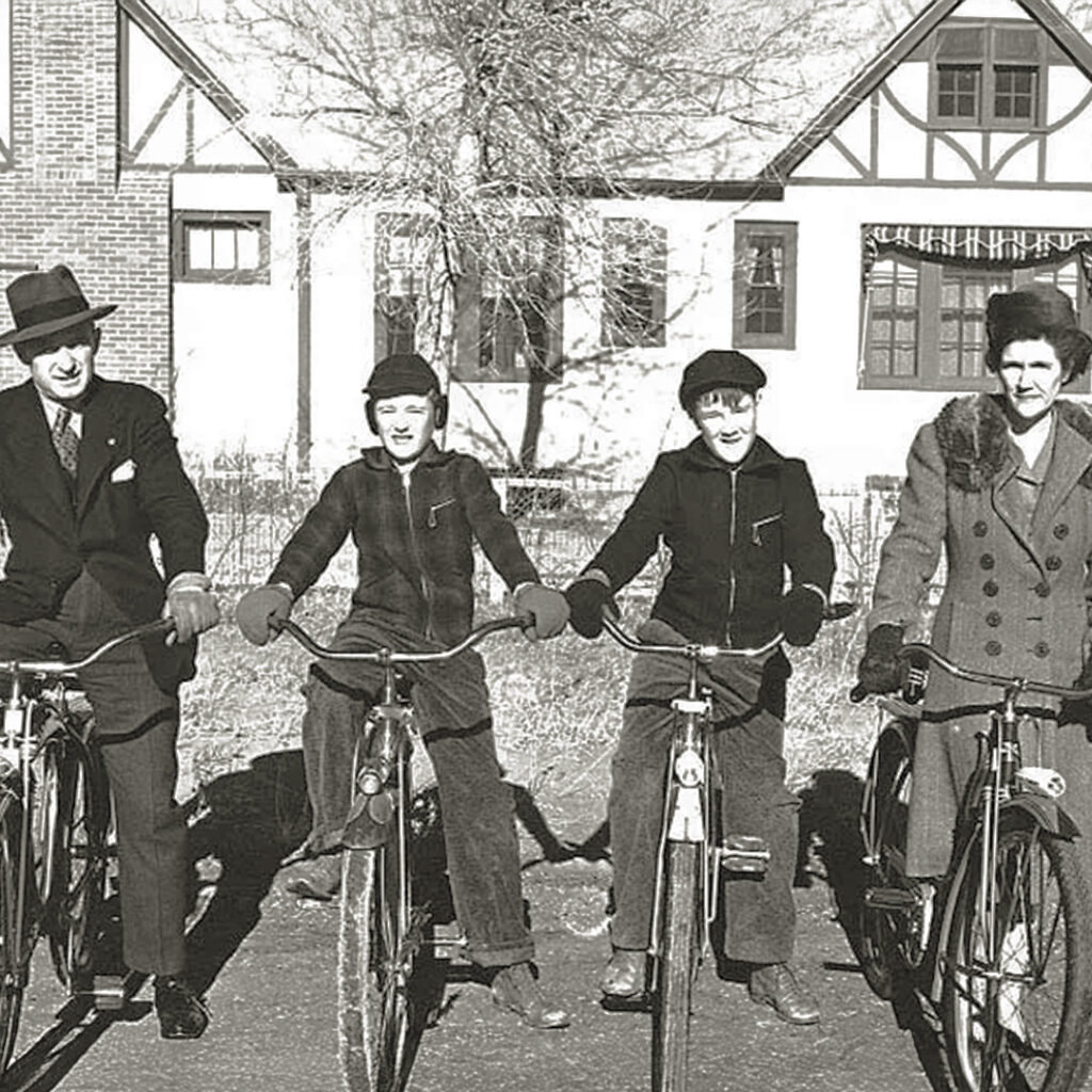 Alan Simpson (second from right) on bikes with his family in Cody, Wyoming. Alan K. Simpson Papers, American Heritage Center, University of Wyoming
