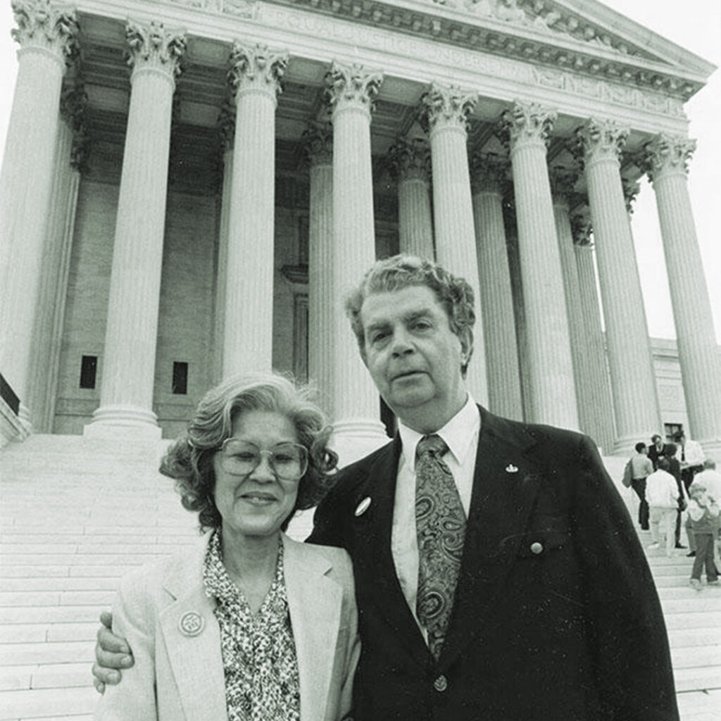 Aiko with her husband Jack Herzig in front of the Supreme Court, April 20, 1987, credit Aiko Herzig-Yoshinaga