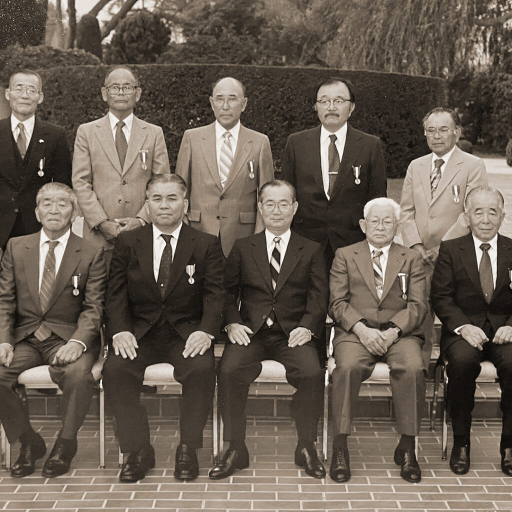 Japanese American farmers getting honored at the Japanese Consulate in 1988. Photo by Toyo Miyatake