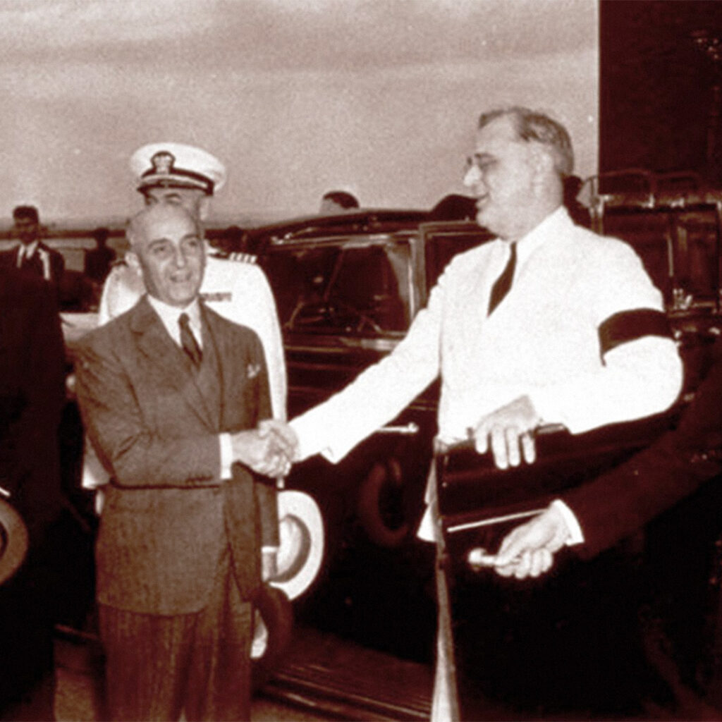 President Franklin D. Roosevelt welcoming Peruvian President Manuel Prado to Washington, DC.