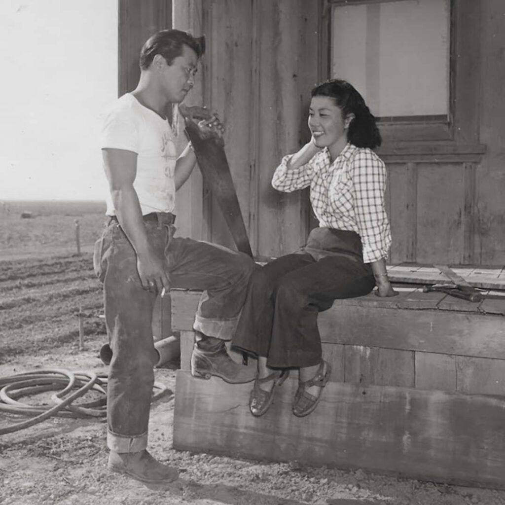 Mitsuo and Mary Masuda at their farm in Talbert, California. Courtesy of Masao Masuda and Susan Shoho Uyehara