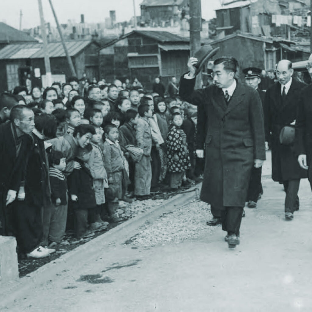 Emperor Hirohito visits the people of Yokohama, February 1946.