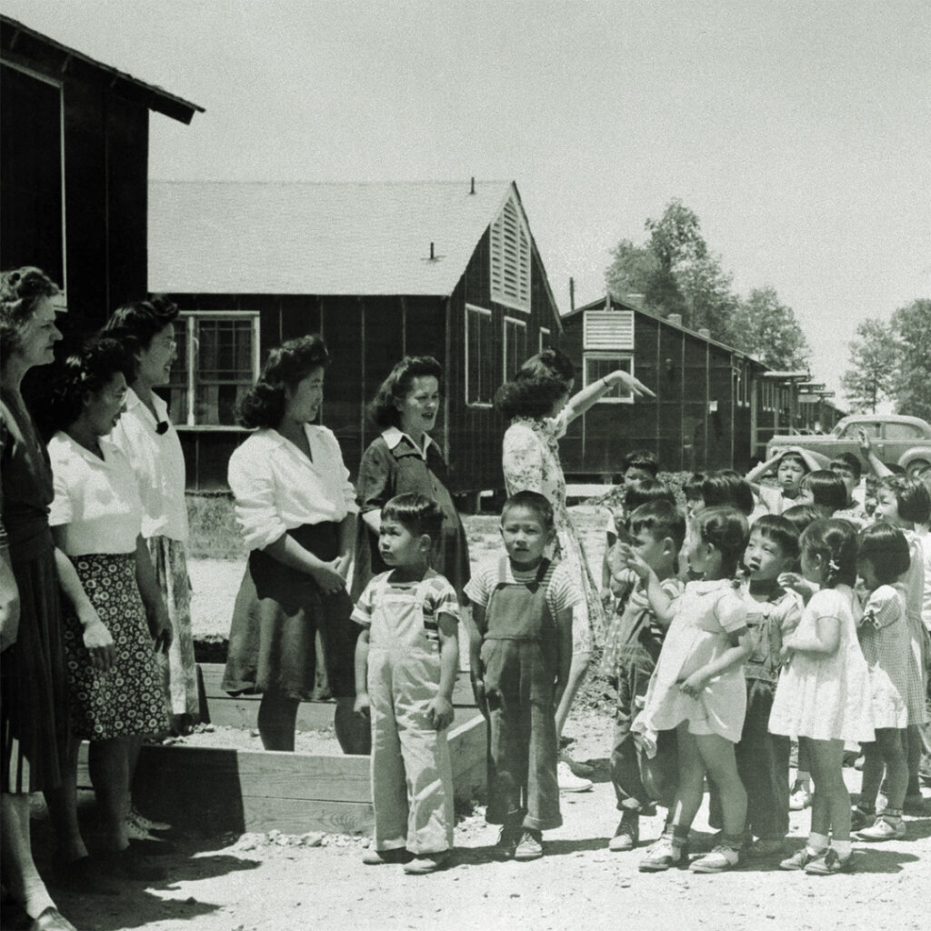 Rohwer kindergarteners saying goodbye to their teachers, June 1945.