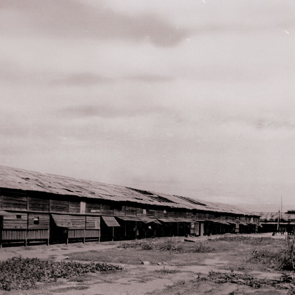 Barracks at the Oeyama mine camp, where Allied prisoners of war were housed during World War II.