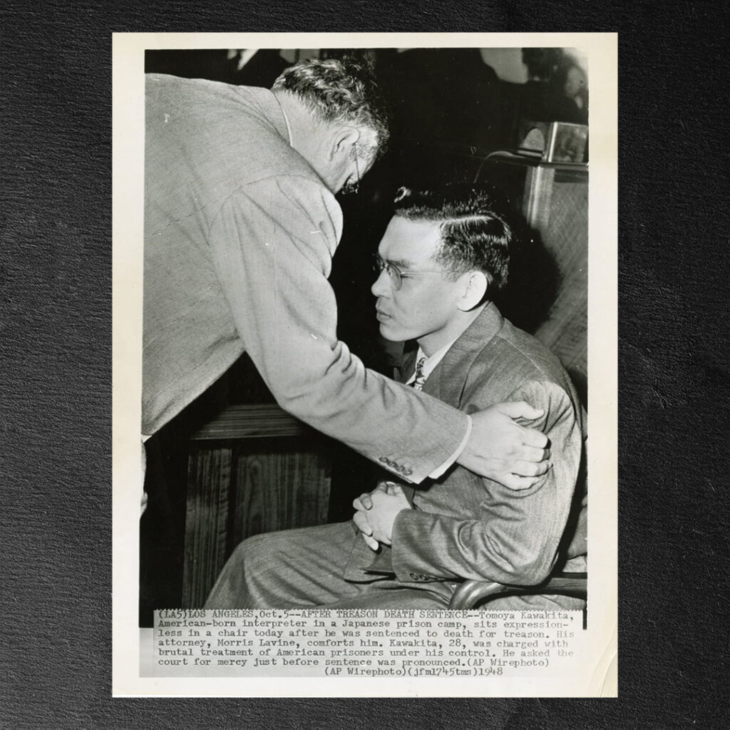 Tomoya Kawakita sits expressionless on October 5, 1948, after being formally sentenced to death for treason.