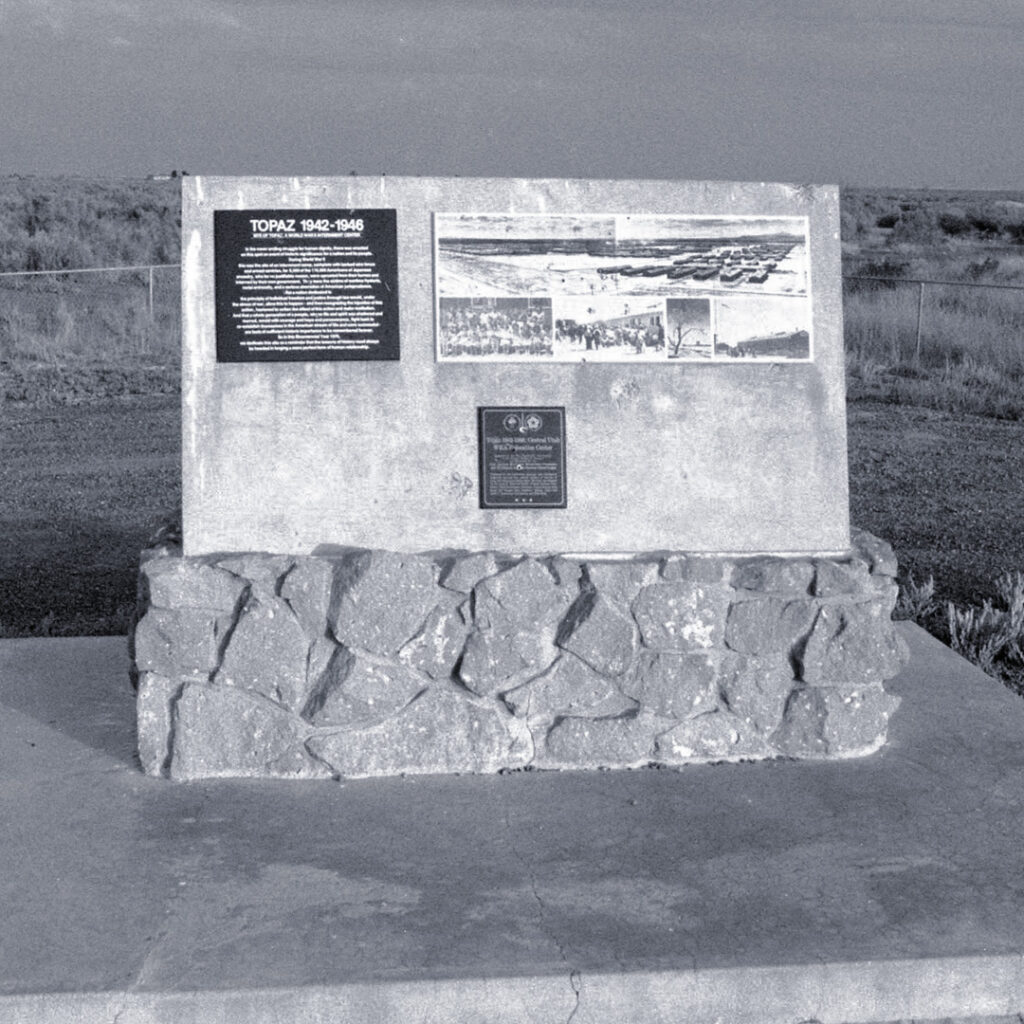 A stone monument was placed at the former Topaz site.