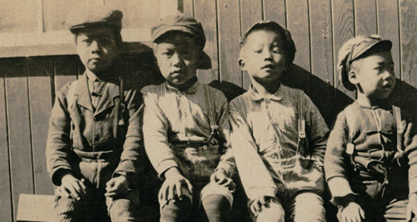Four boys at Portmouth Square, San Francisco, 1906