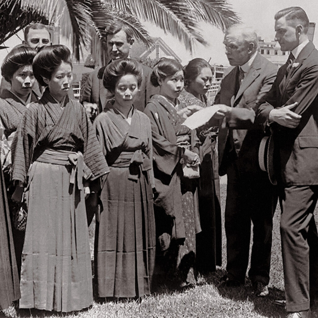 Japanese picture brides at the immigration station, c. 1920.