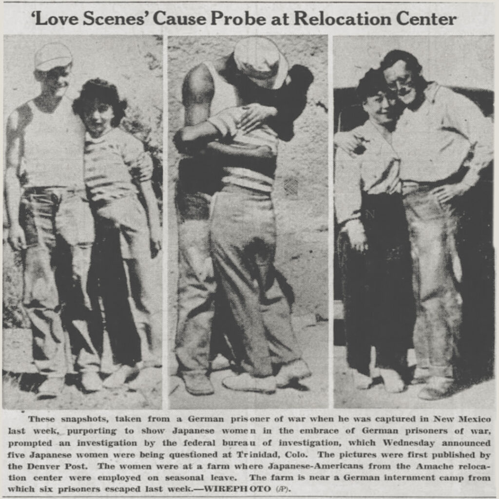 Three photos of the Shitara Sisters with German POWs.