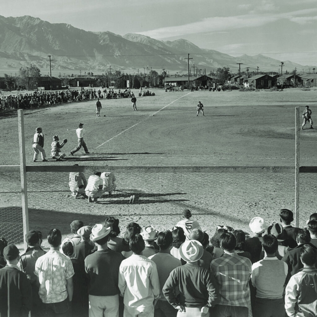 Baseball at Manzanar, c1943. Photo by Ansel Adams.