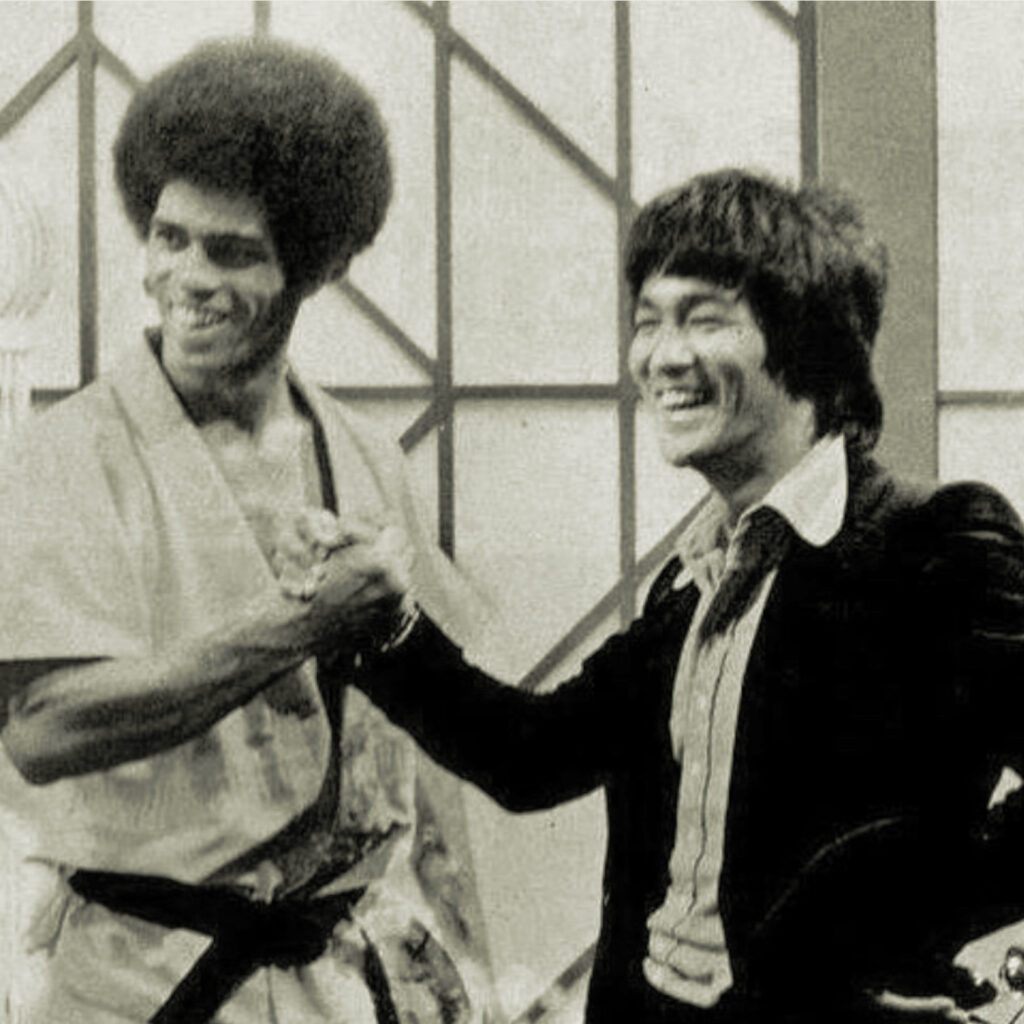 Bruce Lee with Jim Kelly on the set of Enter the Dragon