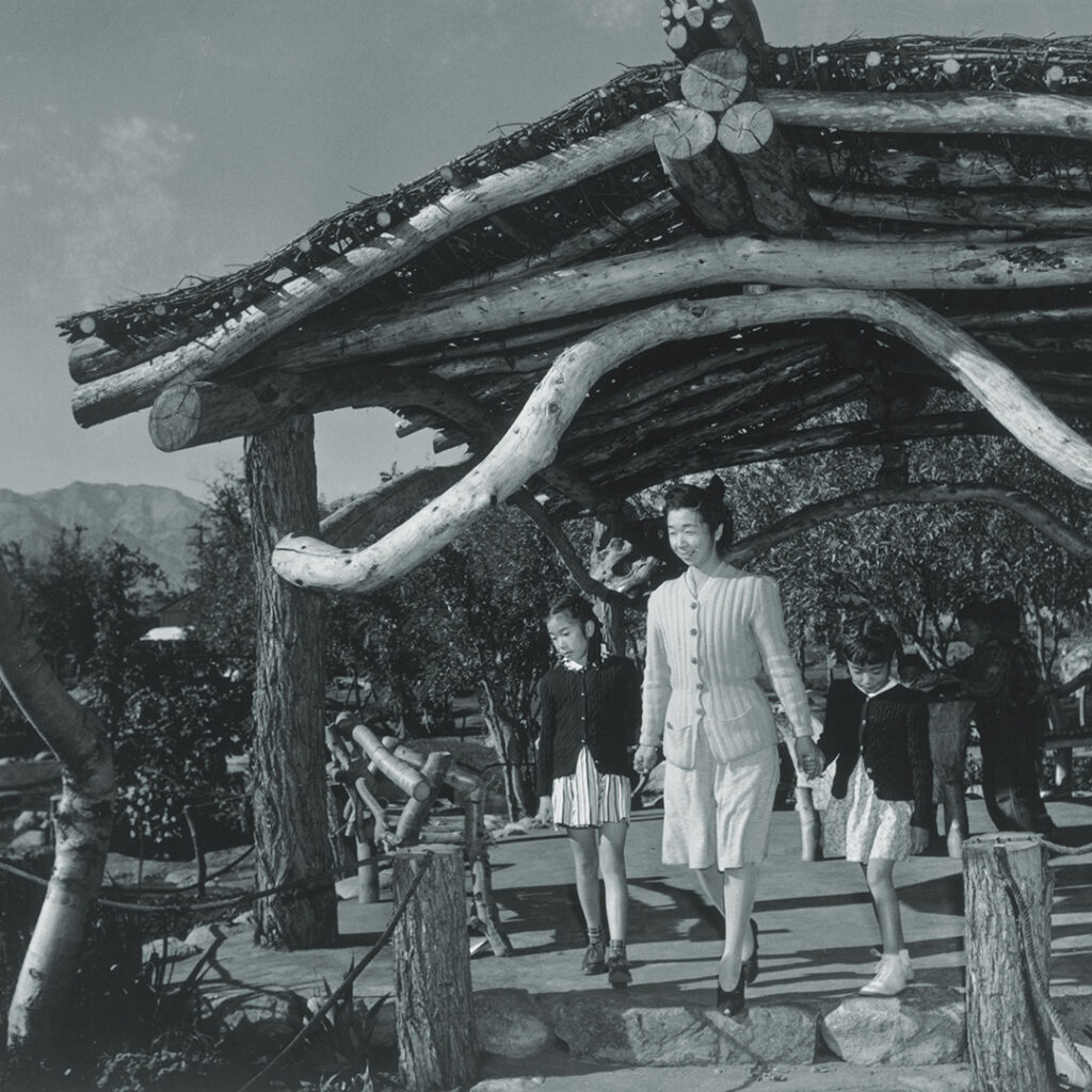 Merritt Park at Manzanar, an inmate-built garden named after Project Director Ralph Merritt. Manzanar, 1943. Photograph by Ansel Adams.
