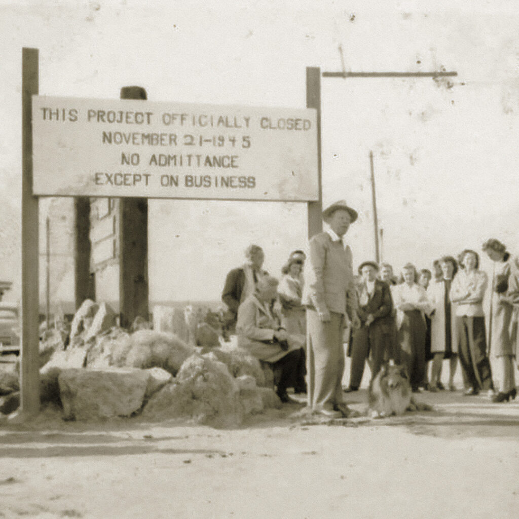 Ralph Merritt with his dog the day Manzanar officially closed on November 21, 1945