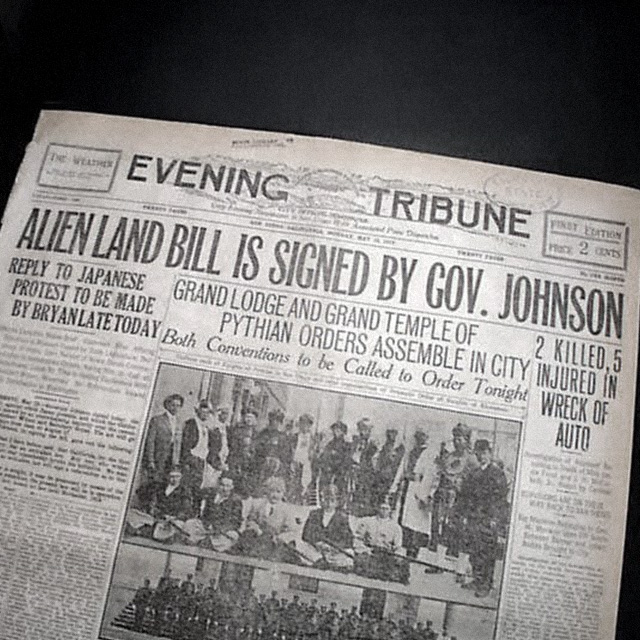 Headline announcing California’s Alien Land Law of 1913