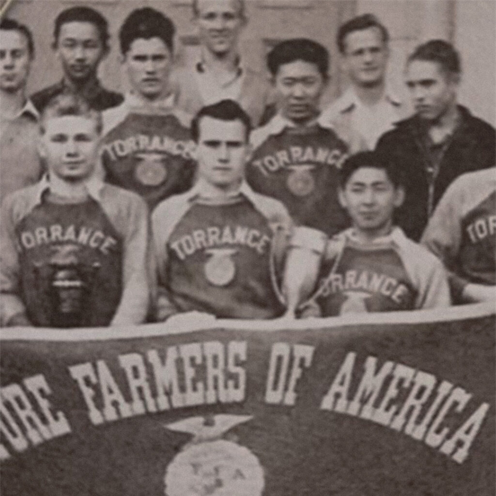Ted Tanouye (2nd row, second from the right) at Torrance High School’s Future Farmers of America club.