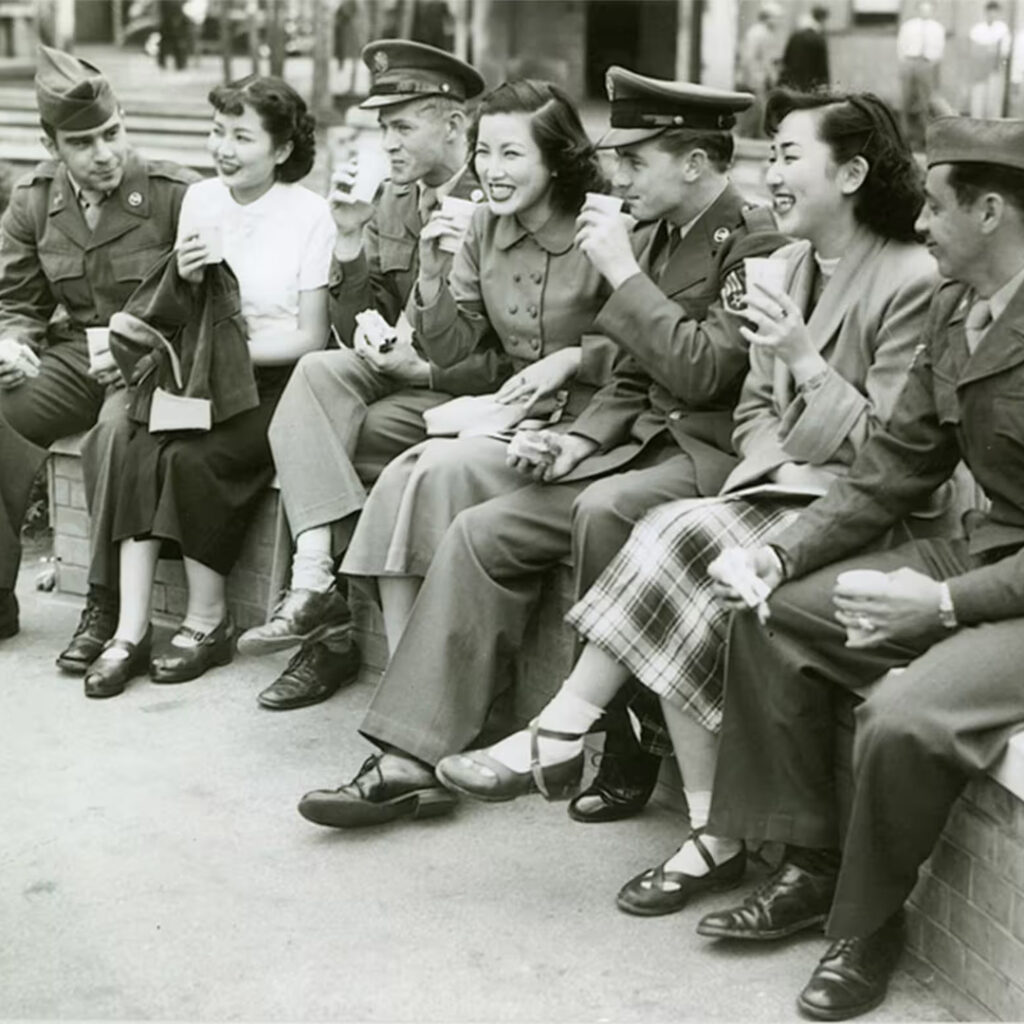 U.S. airmen and Japanese women during the occupation of Japan.