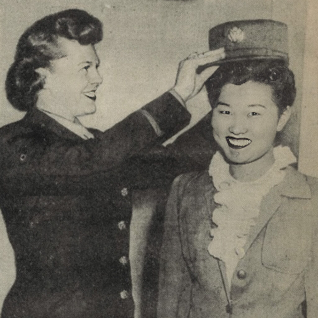 Iris Watanabe is welcomed into the Women’s Army Corps by Lt. Elfrieda Heideman, 1943.