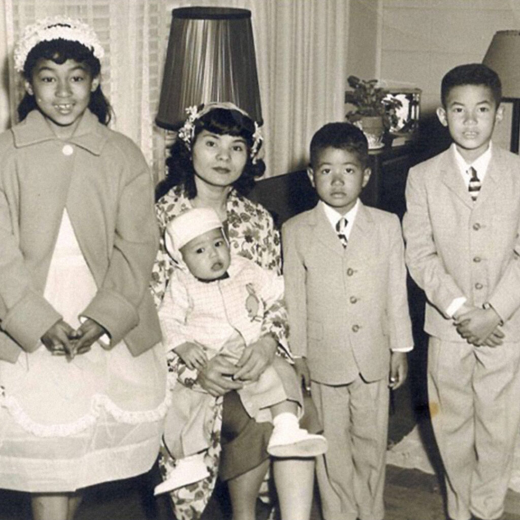 Toyoko Yanimine Townsend and her children, Fort Bragg, NC, 1959, credit Sgt. Wardell Townsend
