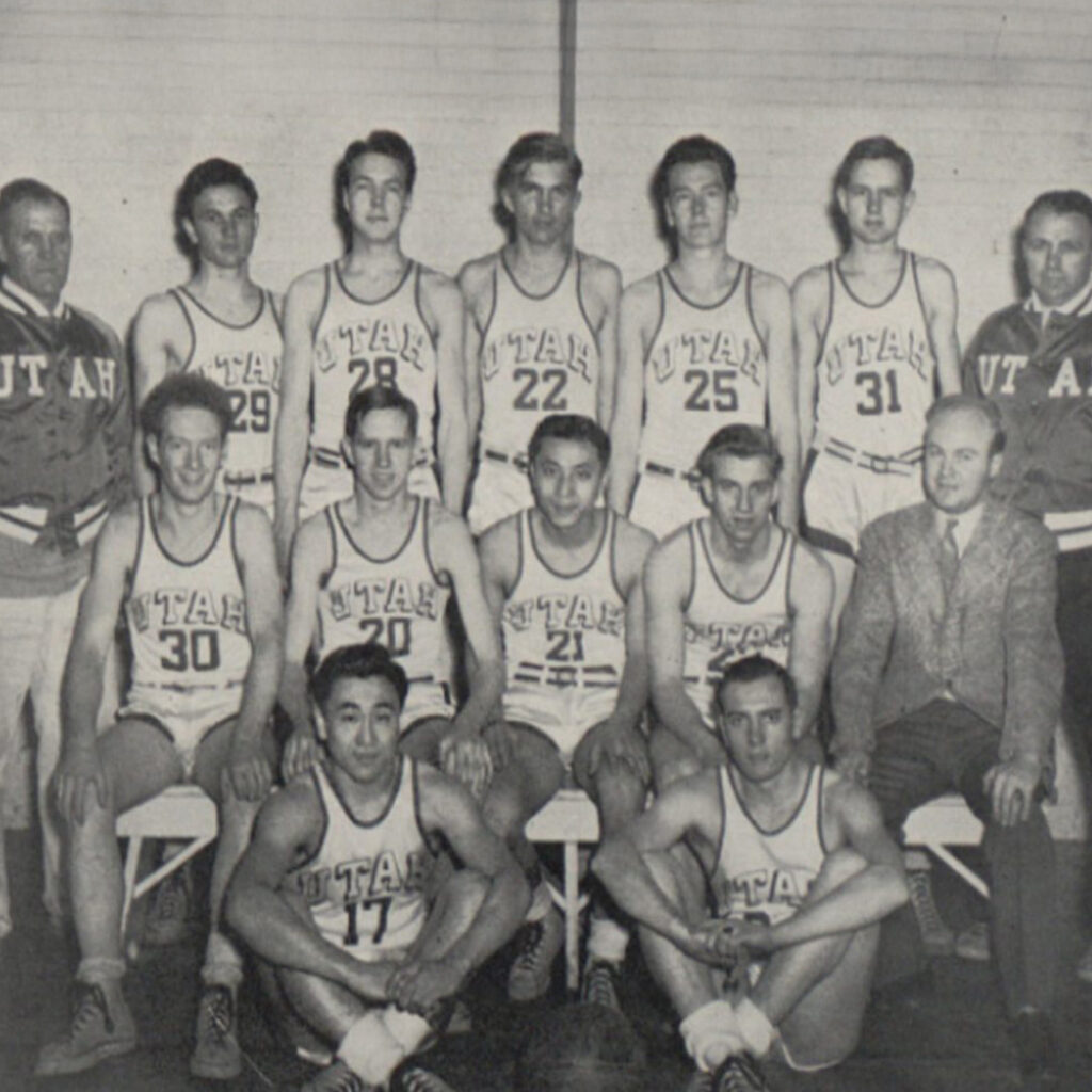 Utah Utes basketball team with Wat Misaka in the middle, 1944.