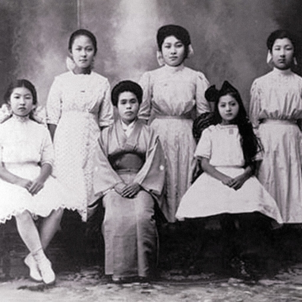 Yeiko Mizobe So (seated center) with some of the women and girls who lived at the Japanese Women’s Home for Abused Picture Brides, credit: Hawaiʻi Council for the Humanities