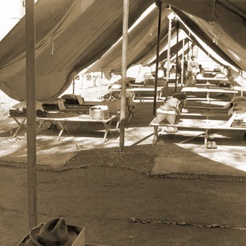 Inside the open tents at Sand Island