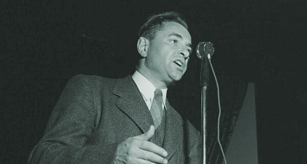 AL Wirin speaking to striking workers Los Angeles c1942, courtesy of Charles E. Young Research Library, UCLA