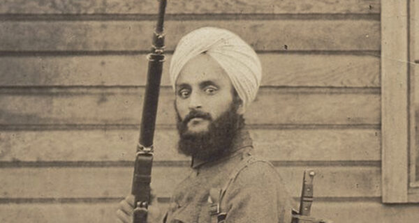 Bhagat Singh Thind with a rifle. Courtesy of SAADA