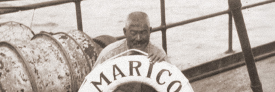 Torao Takahashi on board the Marico, his fishing boat. Courtesy of Lilian Takahashi Hoffecker